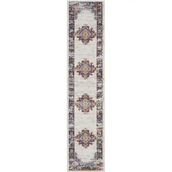 Blue and Ivory Oriental Power Loom Distressed Runner Rug Photo 1