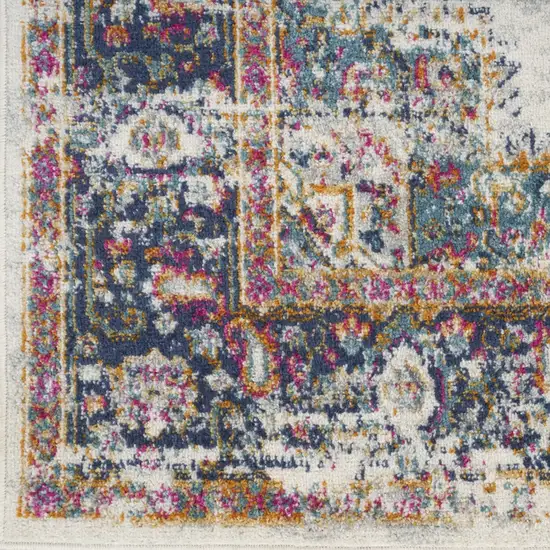 Blue and Ivory Oriental Power Loom Distressed Runner Rug Photo 5