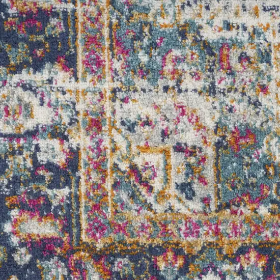 Blue and Ivory Oriental Power Loom Distressed Runner Rug Photo 6