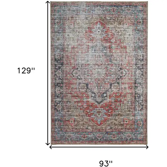 Blue and Ivory Oriental Power Loom Distressed Washable Area Rug Photo 3