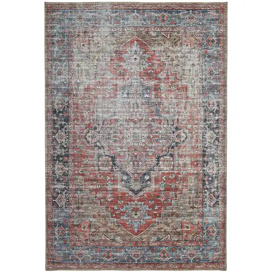 Blue and Ivory Oriental Power Loom Distressed Washable Area Rug Photo 2