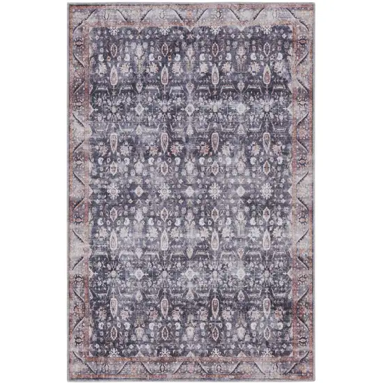 Blue and Ivory Oriental Power Loom Distressed Washable Non Skid Area Rug Photo 1