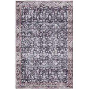 Photo of Blue and Ivory Oriental Power Loom Distressed Washable Non Skid Area Rug