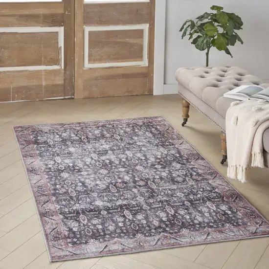 Blue and Ivory Oriental Power Loom Distressed Washable Non Skid Area Rug Photo 6