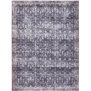 Photo of Blue and Ivory Oriental Power Loom Distressed Washable Non Skid Area Rug