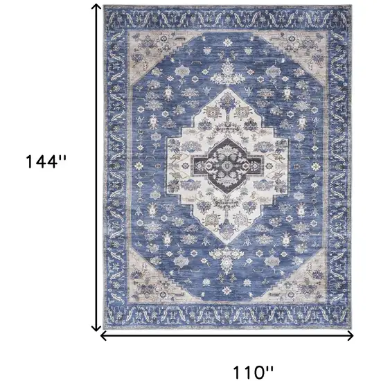 Blue and Ivory Oriental Power Loom Distressed Washable Non Skid Area Rug Photo 10