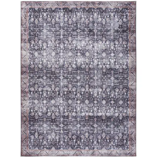 Blue and Ivory Oriental Power Loom Distressed Washable Non Skid Area Rug Photo 1