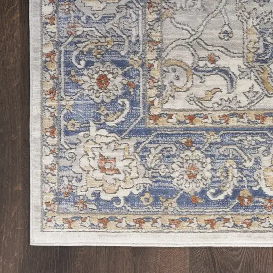 Blue and Ivory Oriental Power Loom Runner Rug Photo 5