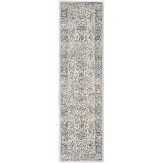 Blue and Ivory Oriental Power Loom Runner Rug Photo 2