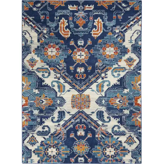 Blue And Ivory Floral Area Rug Photo 1