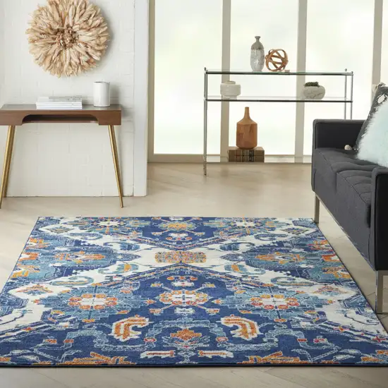 Blue And Ivory Floral Area Rug Photo 8