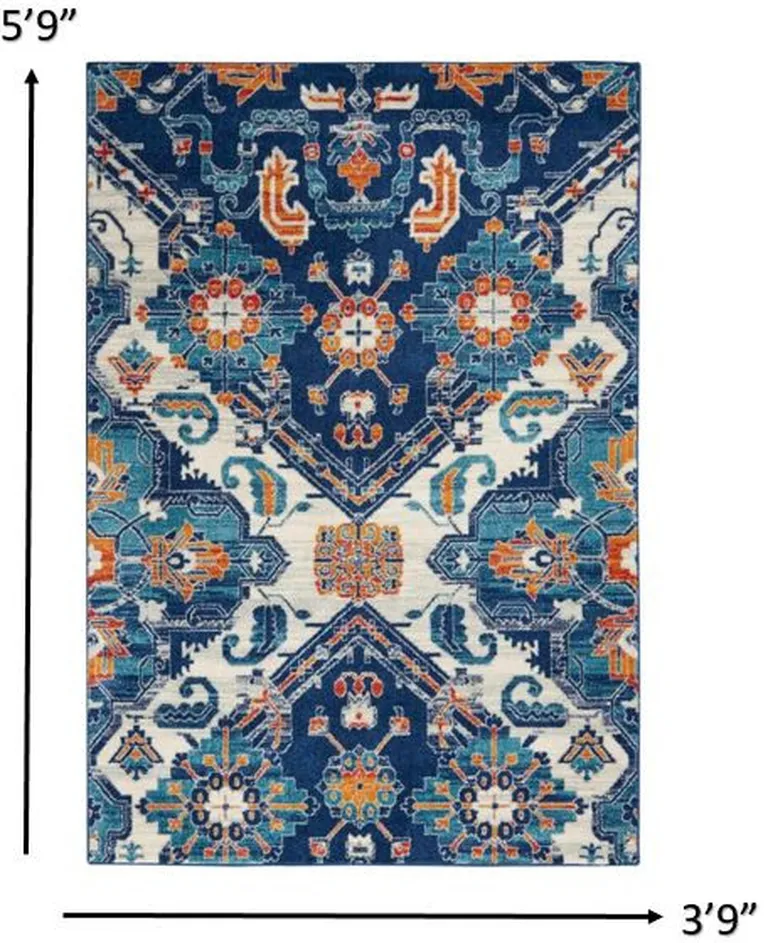 Blue and Ivory Persian Patterns Area Rug Photo 5