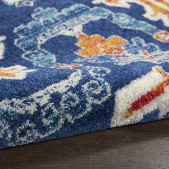 Blue And Ivory Floral Power Loom Area Rug Photo 5