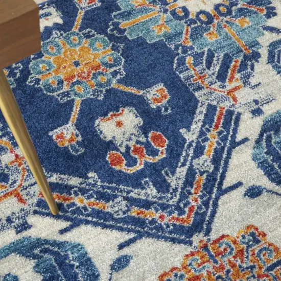 Blue And Ivory Floral Area Rug Photo 7