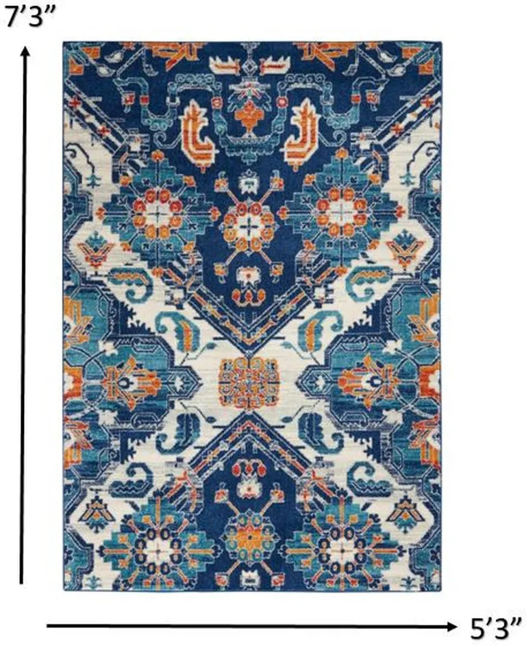 Blue and Ivory Persian Patterns Area Rug Photo 2