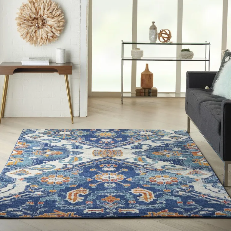Blue and Ivory Persian Patterns Area Rug Photo 4