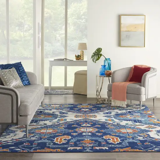 Blue And Ivory Floral Area Rug Photo 7