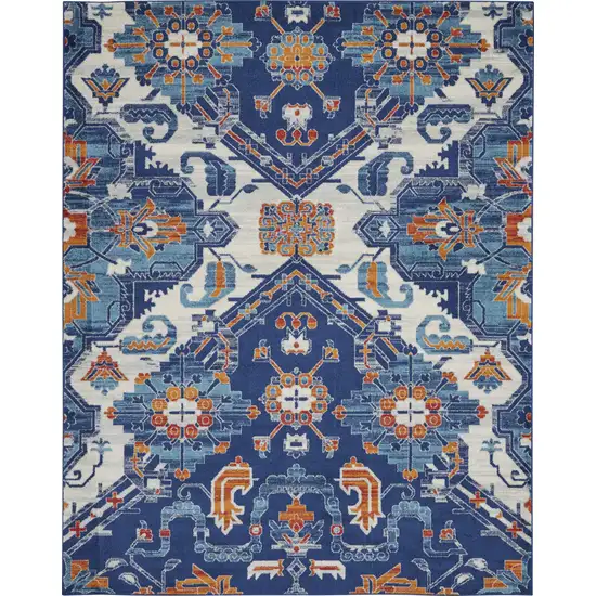 Blue And Ivory Floral Power Loom Area Rug Photo 1