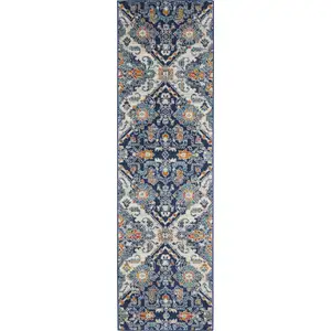 Photo of Blue and Ivory Persian Patterns Runner Rug