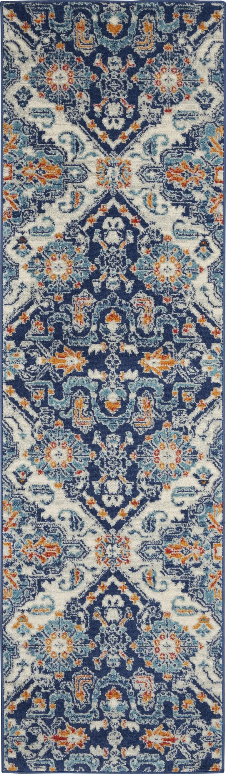 Blue and Ivory Persian Patterns Runner Rug Photo 1