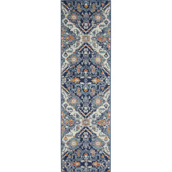 Blue and Ivory Persian Patterns Runner Rug Photo 1