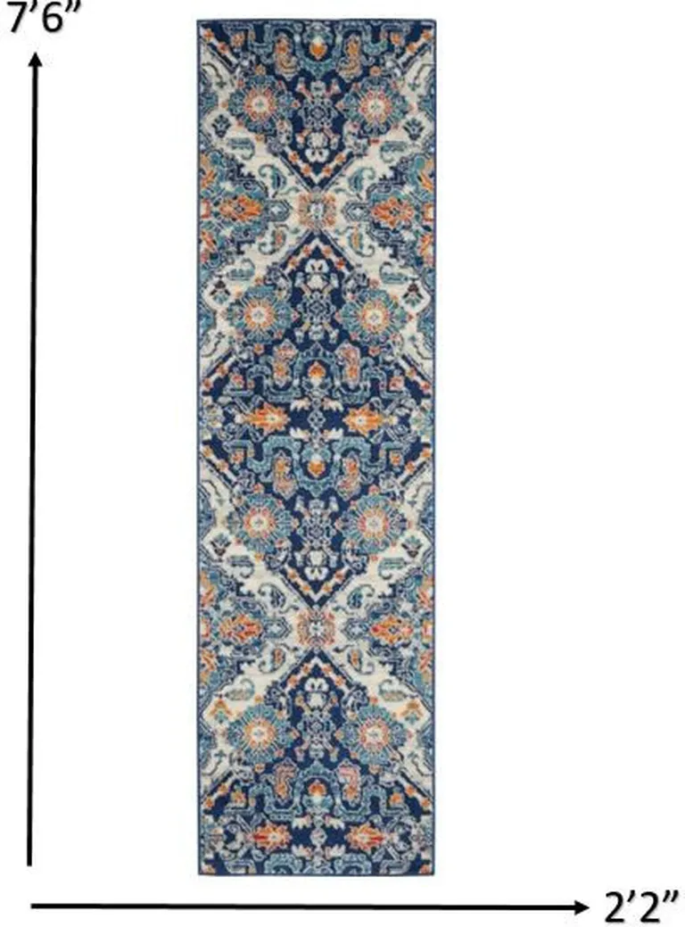 Blue and Ivory Persian Patterns Runner Rug Photo 4