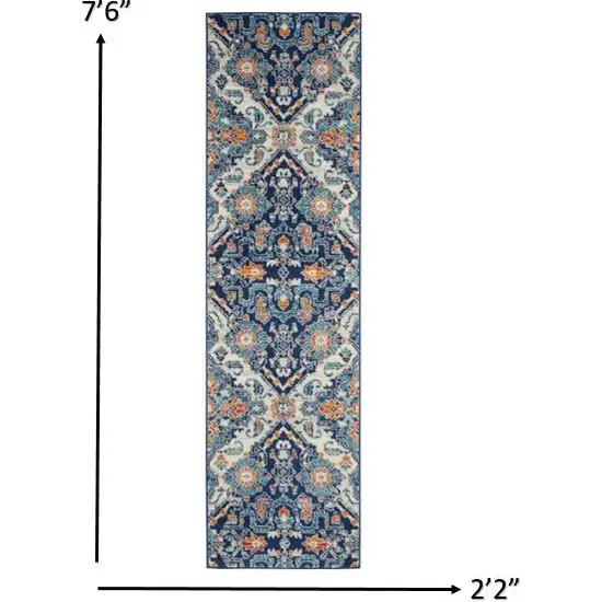 Blue and Ivory Persian Patterns Runner Rug Photo 4