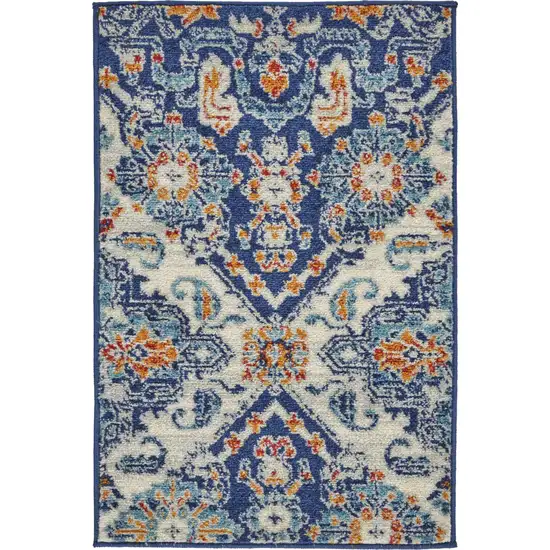 Blue And Ivory Floral Power Loom Area Rug Photo 2