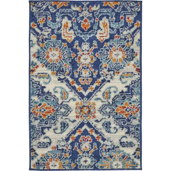 Blue And Ivory Floral Area Rug Photo 6