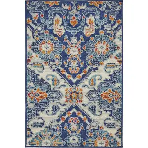 Photo of Blue and Ivory Persian Patterns Scatter Rug