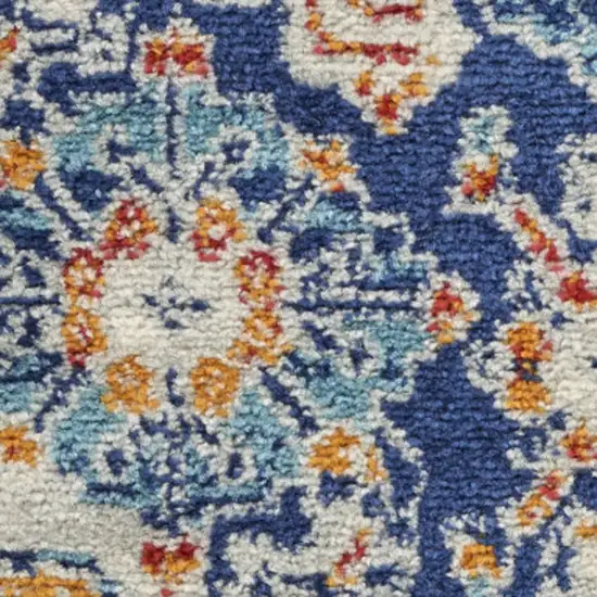 Blue And Ivory Floral Area Rug Photo 5