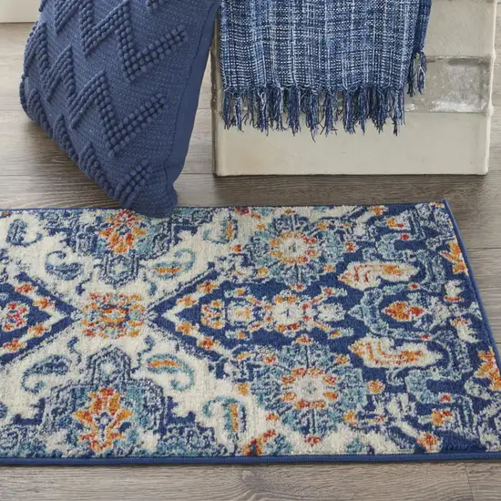 Blue And Ivory Floral Area Rug Photo 7