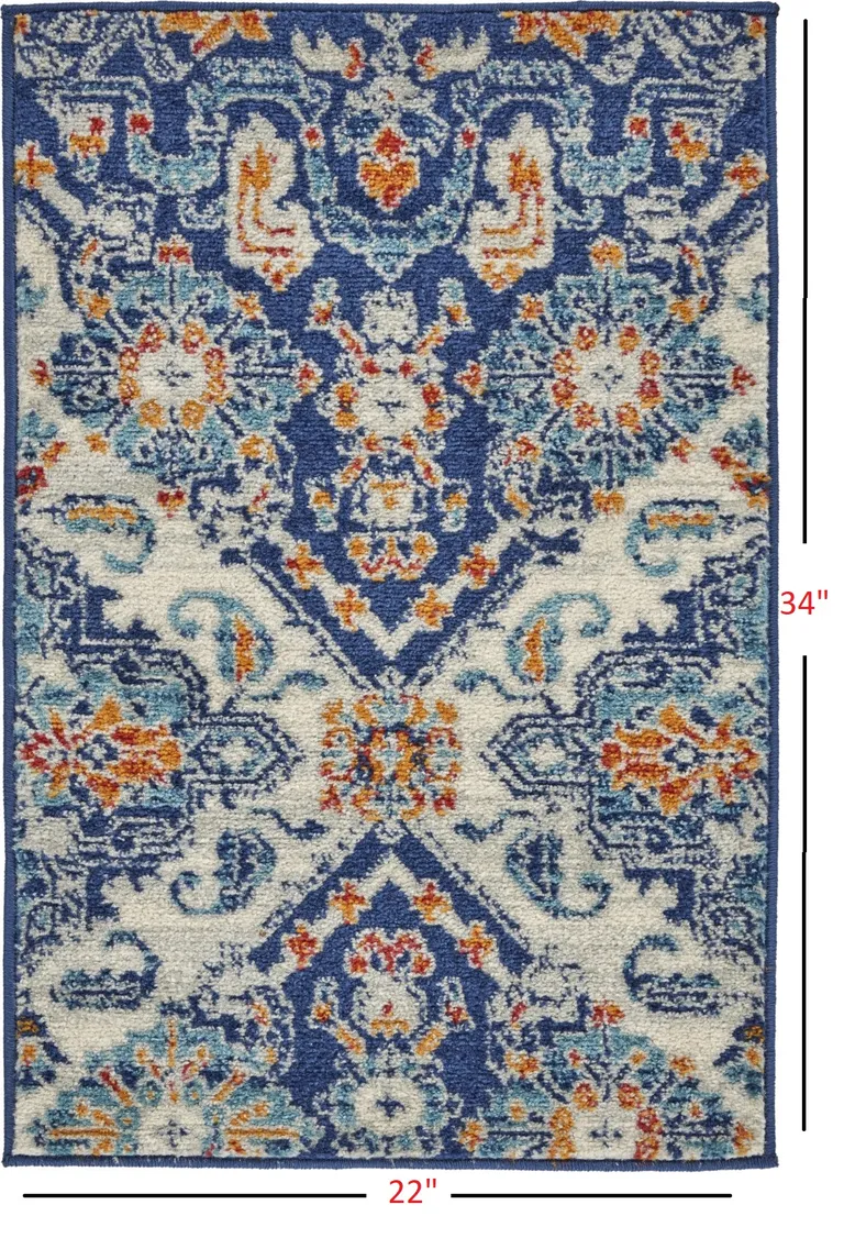 Blue and Ivory Persian Patterns Scatter Rug Photo 4