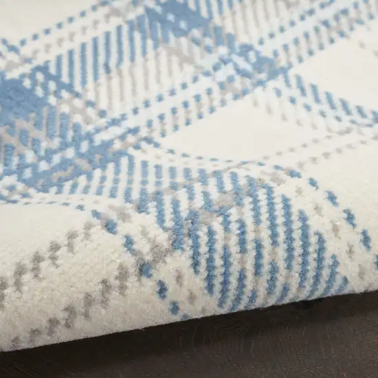 Blue and Ivory Plaid Power Loom Area Rug Photo 4