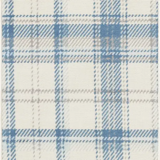 Blue and Ivory Plaid Power Loom Area Rug Photo 6