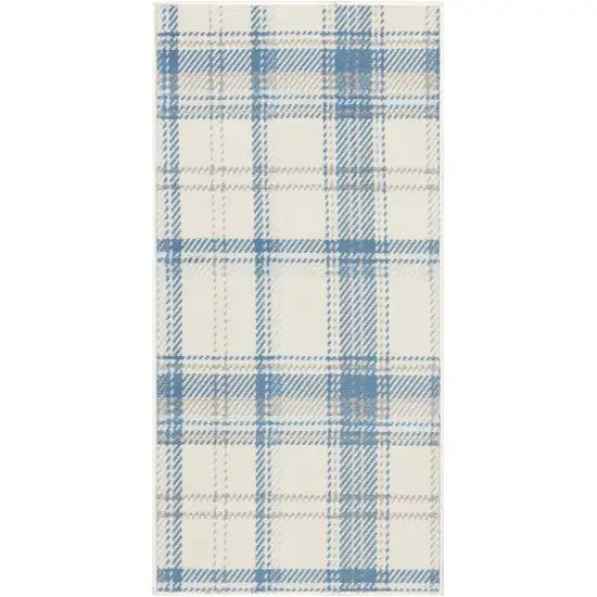 Blue and Ivory Plaid Power Loom Area Rug Photo 2