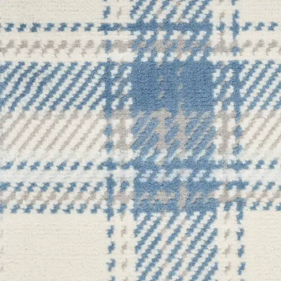 Blue and Ivory Plaid Power Loom Area Rug Photo 9