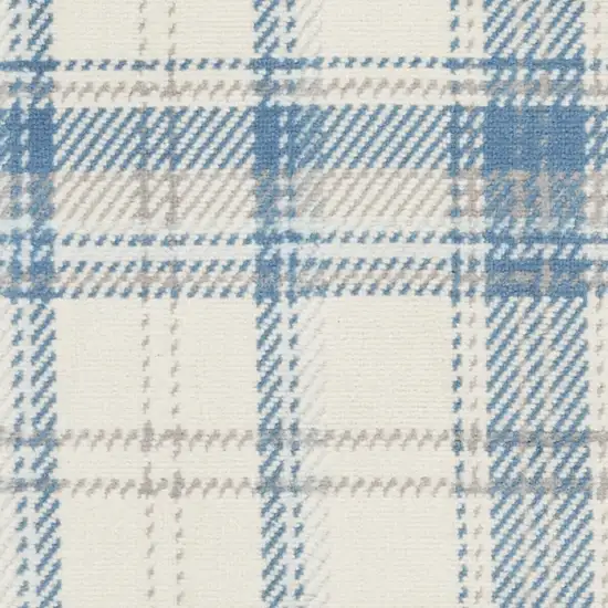 Blue and Ivory Plaid Power Loom Area Rug Photo 5