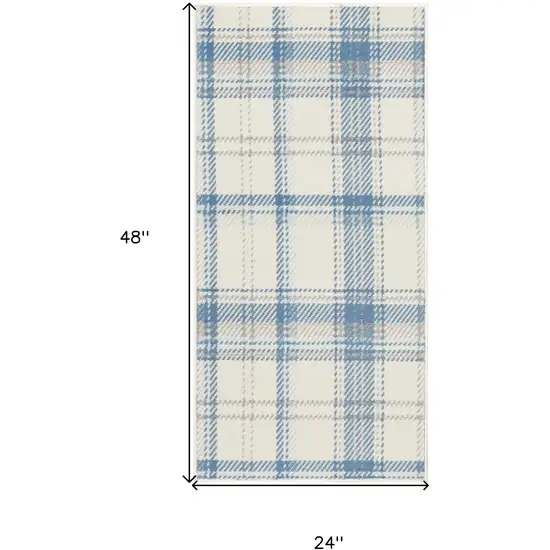 Blue and Ivory Plaid Power Loom Area Rug Photo 3