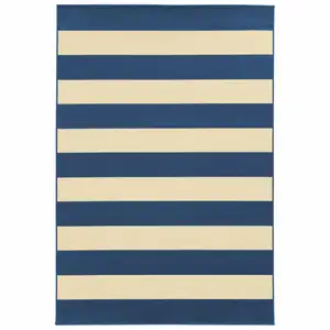 Photo of Blue and Ivory Striped Indoor Outdoor Area Rug