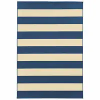 Photo of Blue and Ivory Striped Indoor Outdoor Area Rug