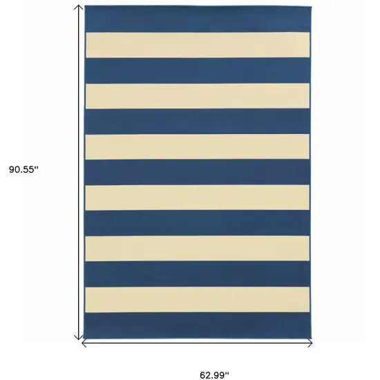 Blue and Ivory Striped Indoor Outdoor Area Rug Photo 6