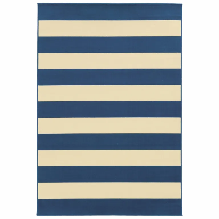 Blue and Ivory Striped Indoor Outdoor Area Rug Photo 1