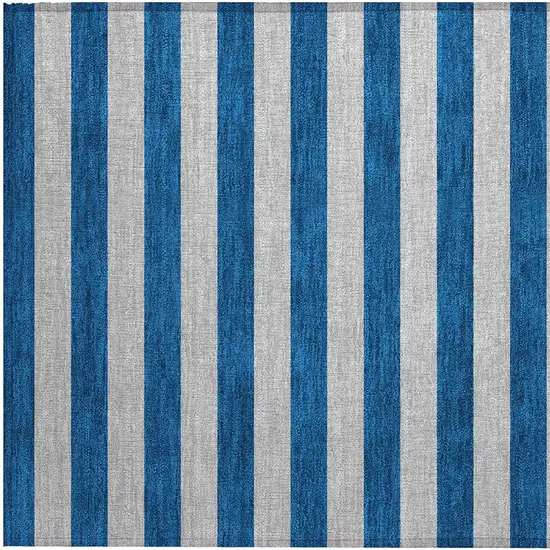 Blue and Ivory Striped Washable Non Skid Indoor Outdoor Area Rug Photo 7