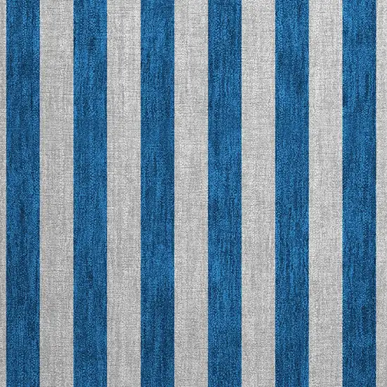 Blue and Ivory Striped Washable Non Skid Indoor Outdoor Area Rug Photo 6