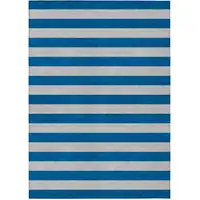 Photo of Blue and Ivory Striped Washable Non Skid Indoor Outdoor Area Rug