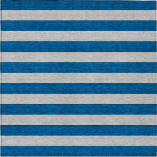 Blue and Ivory Striped Washable Indoor Outdoor Area Rug Photo 6