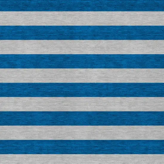 Blue and Ivory Striped Washable Indoor Outdoor Area Rug Photo 5