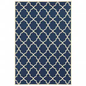 Photo of Blue and Ivory Trellis Indoor Outdoor Area Rug