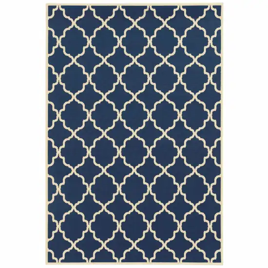 Blue and Ivory Trellis Indoor Outdoor Area Rug Photo 1